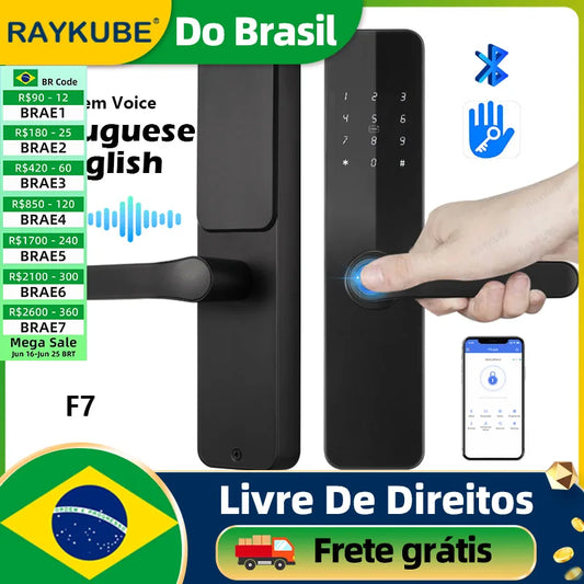 Lockovia  F7 Smart Entry Intelligence at your fingertips / Bluetooth Fingerprint Electric Door Lock Portuguese/English Version with Key/Card/Password Unlock