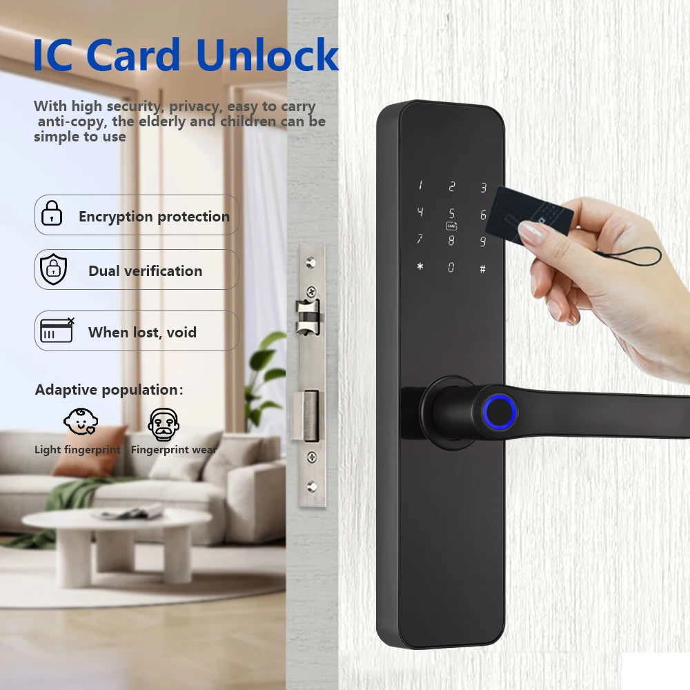 Lockovia  F7 Smart Entry Intelligence at your fingertips / Bluetooth Fingerprint Electric Door Lock Portuguese/English Version with Key/Card/Password Unlock