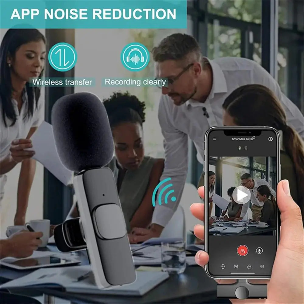 Wireless Lavalier Microphone Mini Portable Audio Video Recording Mic for iPhone Android Live Broadcast Gaming