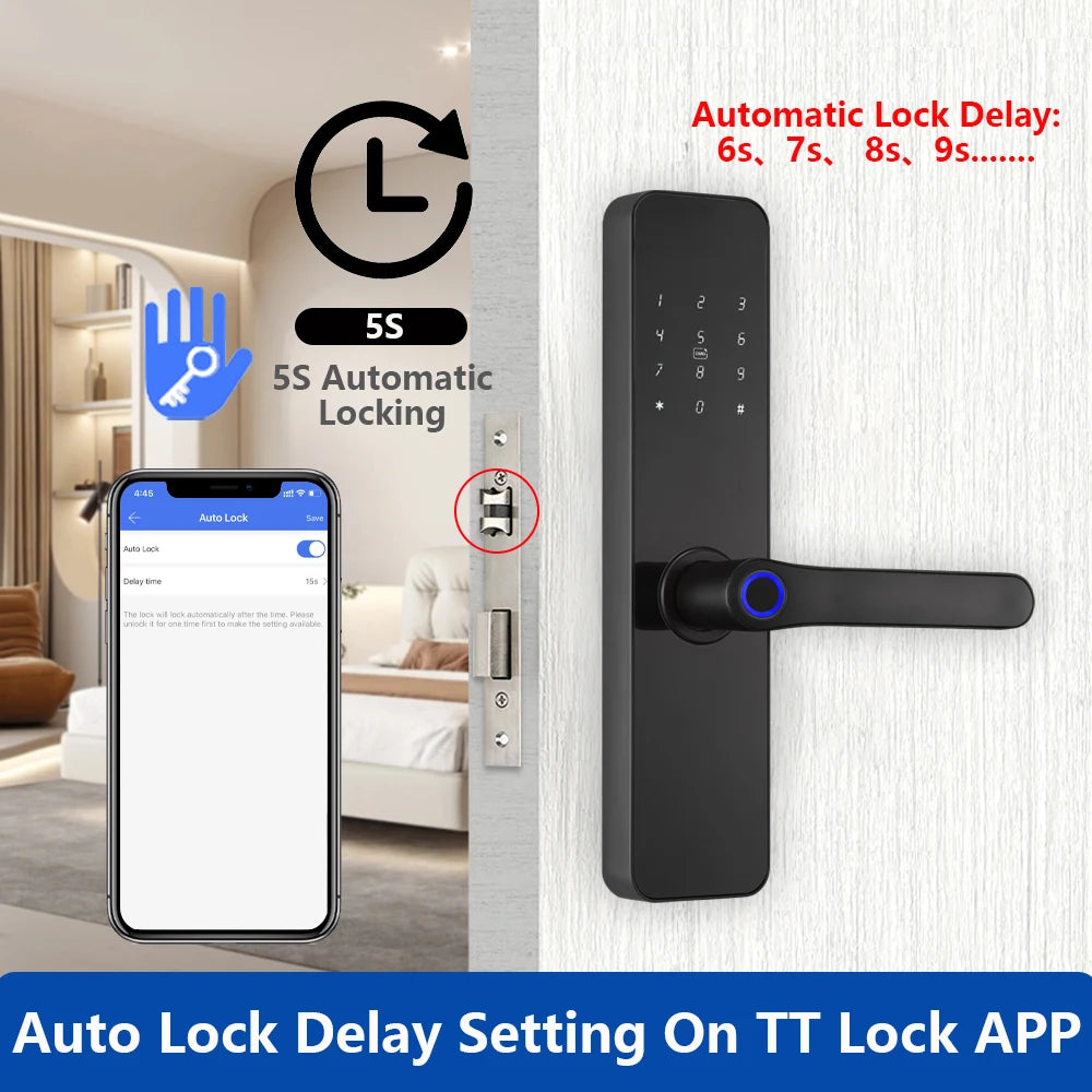 Lockovia  F7 Smart Entry Intelligence at your fingertips / Bluetooth Fingerprint Electric Door Lock Portuguese/English Version with Key/Card/Password Unlock