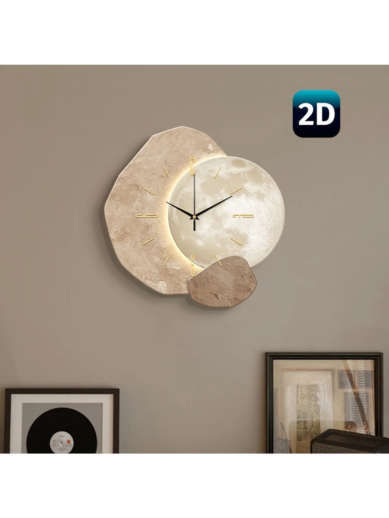 Lunora-Silent Wooden Wall Clock – Moon Phase Design | Modern Minimalist Home Décor