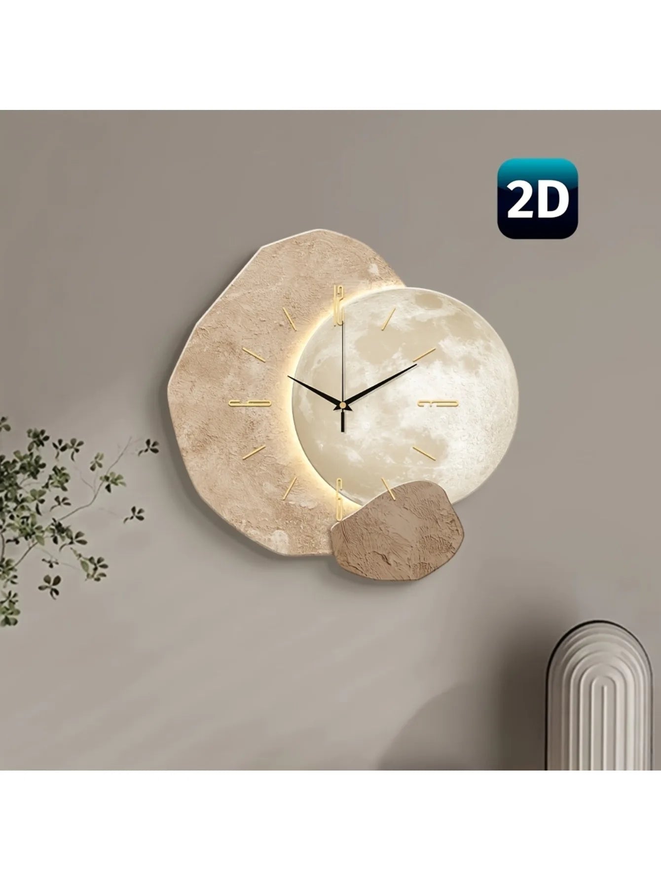 Lunora-Silent Wooden Wall Clock – Moon Phase Design | Modern Minimalist Home Décor