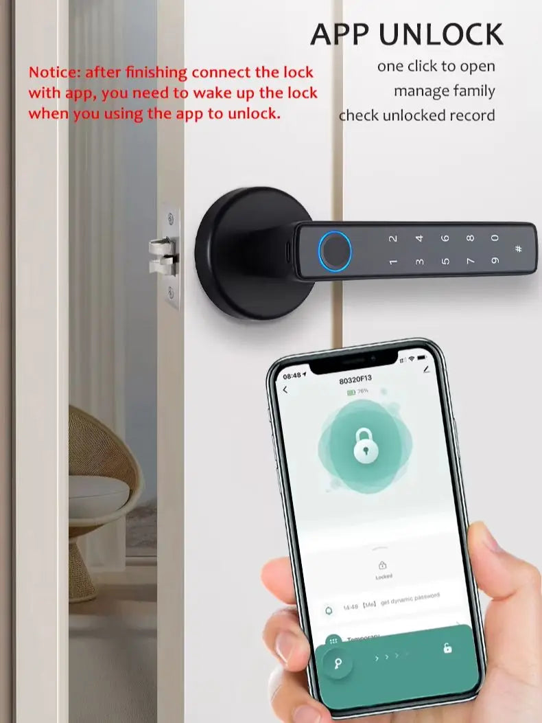 Tuya Smart Fingerprint Door Lock knob Bluetooth Wireless Digital Door Lock Keyless Entry Door Lock Home Security Remote Lock