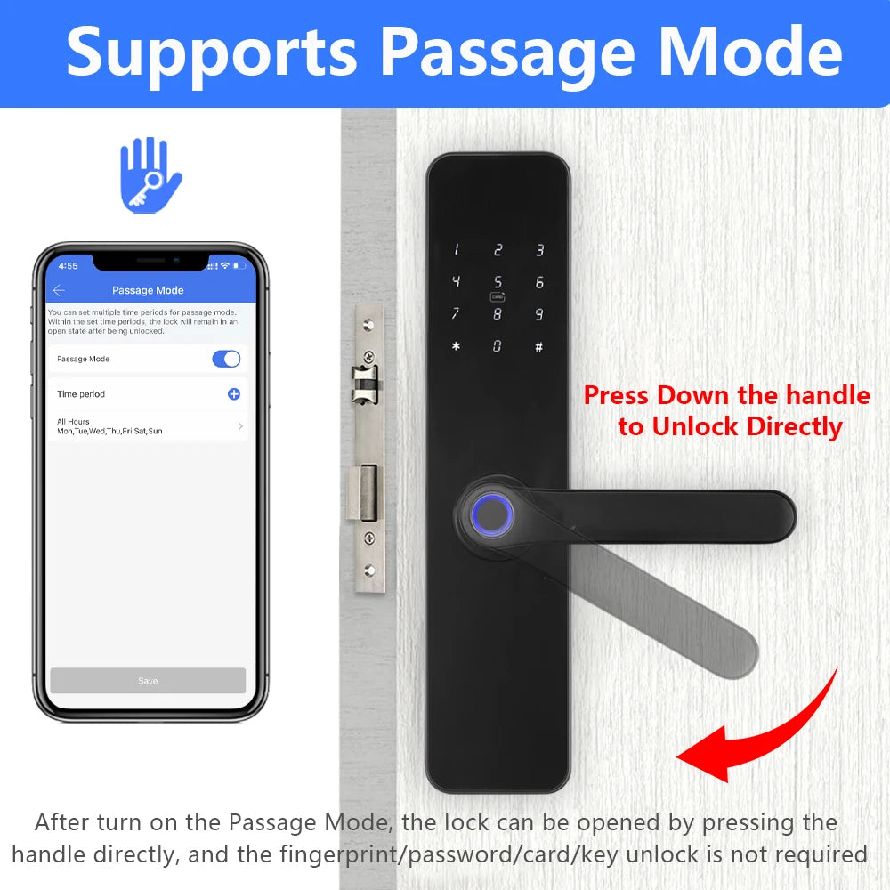 Lockovia  F7 Smart Entry Intelligence at your fingertips / Bluetooth Fingerprint Electric Door Lock Portuguese/English Version with Key/Card/Password Unlock