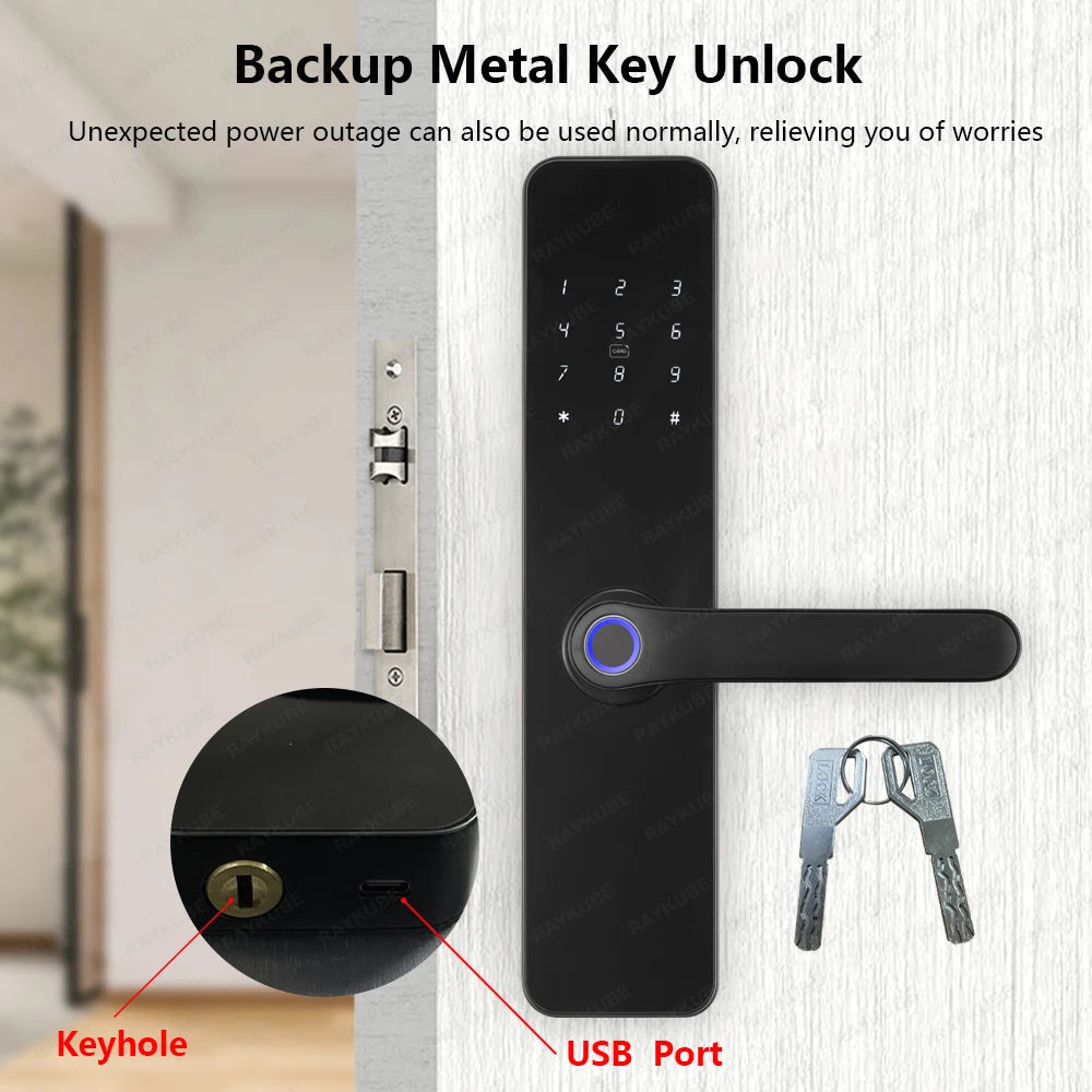 Lockovia  F7 Smart Entry Intelligence at your fingertips / Bluetooth Fingerprint Electric Door Lock Portuguese/English Version with Key/Card/Password Unlock