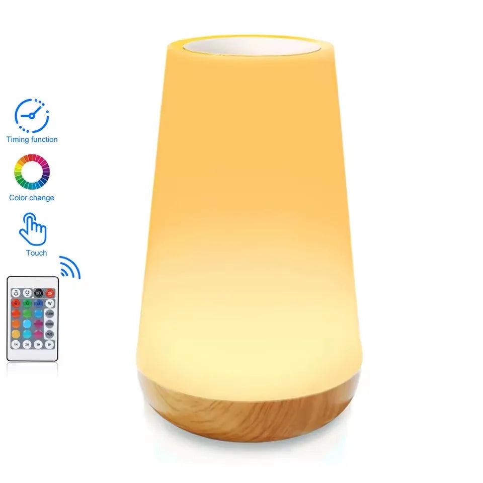 Glowvia - Touch Dimmable RGB Night Light – 13-Color Bedside Lamp with Remote Control & USB Recharge | Portable for Home or Travel