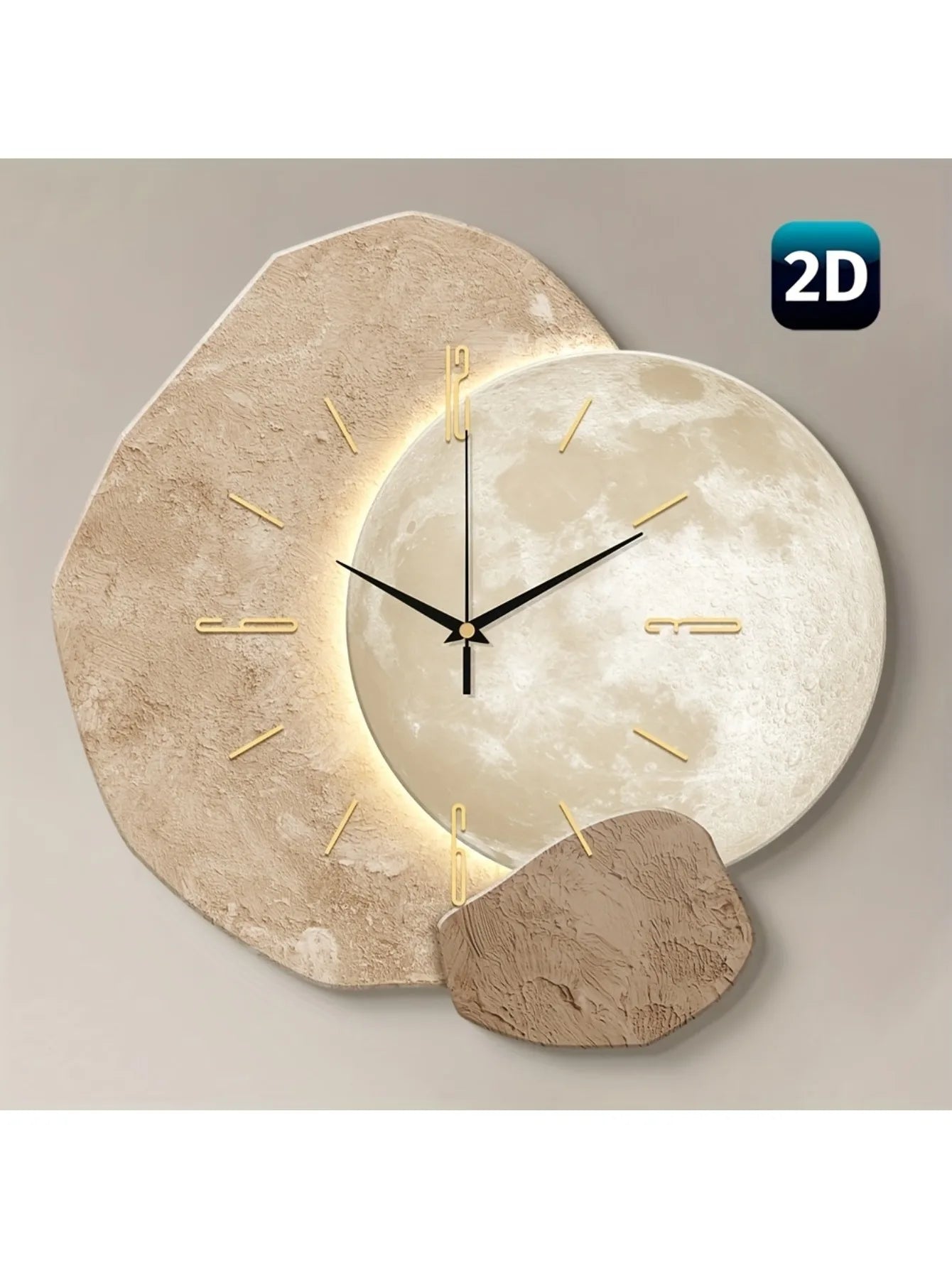 Lunora-Silent Wooden Wall Clock – Moon Phase Design | Modern Minimalist Home Décor