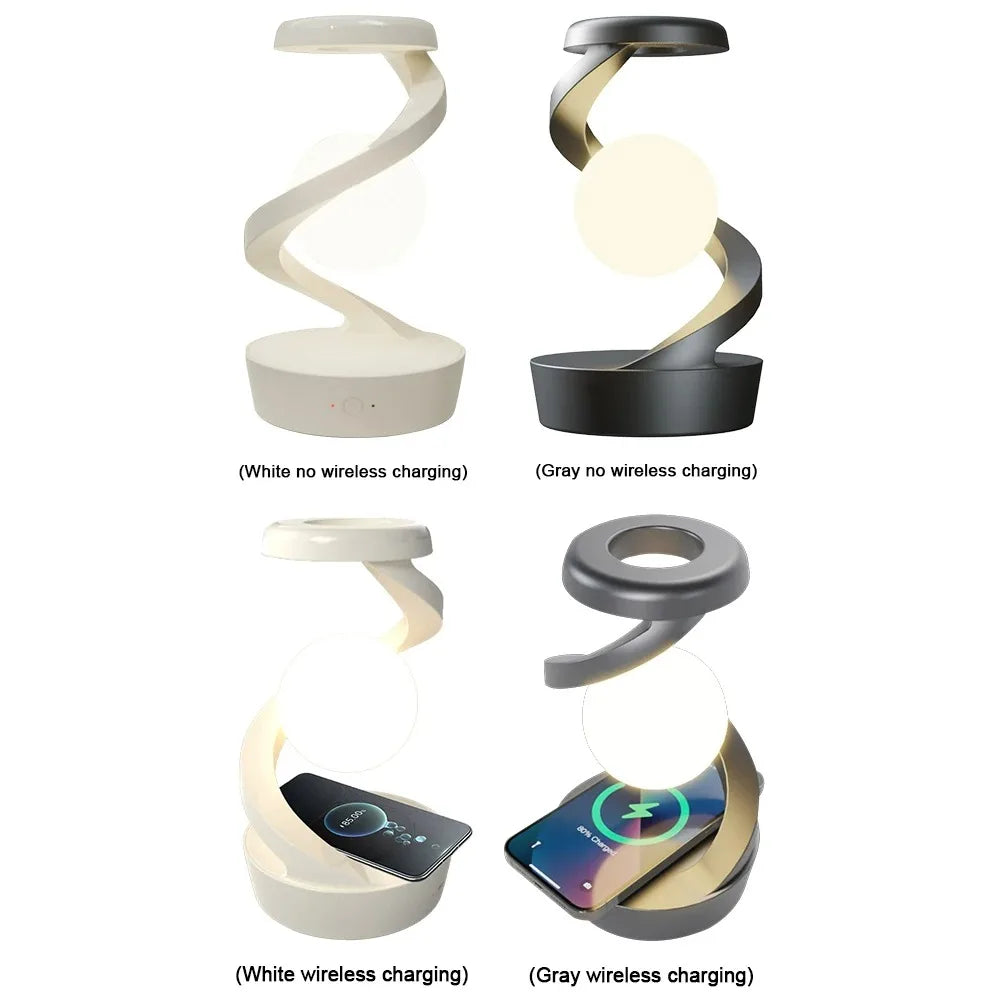 Lunova  -RGB Rotating Moon Lamp – Suspended Desk Light with Wireless Charging | Mood Light for Bedroom & Game Room