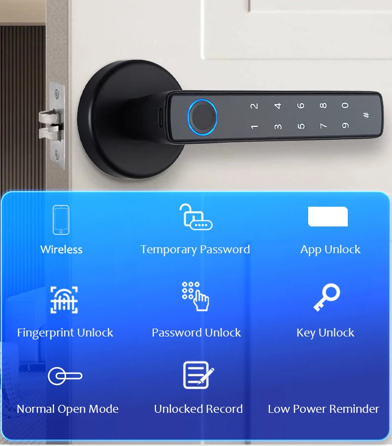 Tuya Smart Fingerprint Door Lock knob Bluetooth Wireless Digital Door Lock Keyless Entry Door Lock Home Security Remote Lock