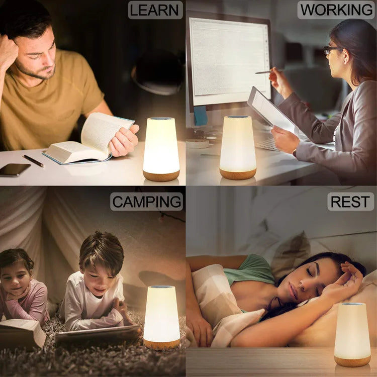 Glowvia - Touch Dimmable RGB Night Light – 13-Color Bedside Lamp with Remote Control & USB Recharge | Portable for Home or Travel