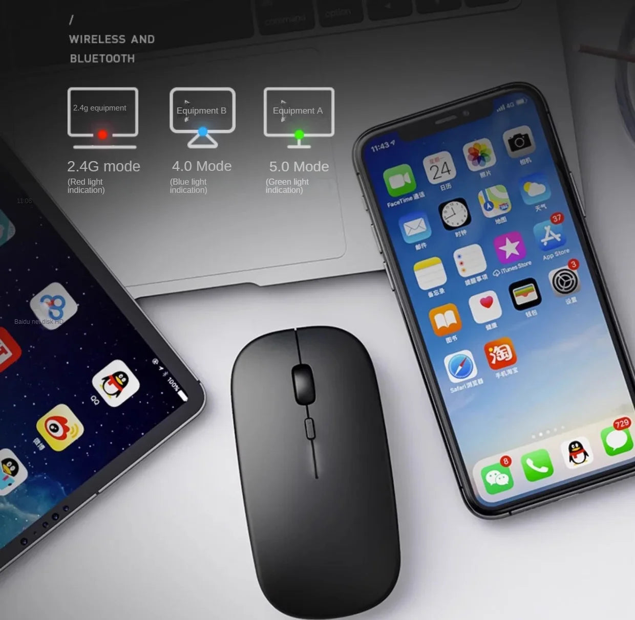 SilentClick™ Wireless Mouse – Bluetooth + USB, Rechargeable & Ultra Quiet