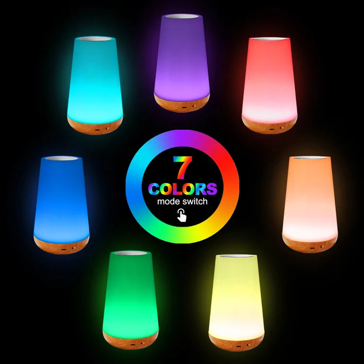 Glowvia - Touch Dimmable RGB Night Light – 13-Color Bedside Lamp with Remote Control & USB Recharge | Portable for Home or Travel