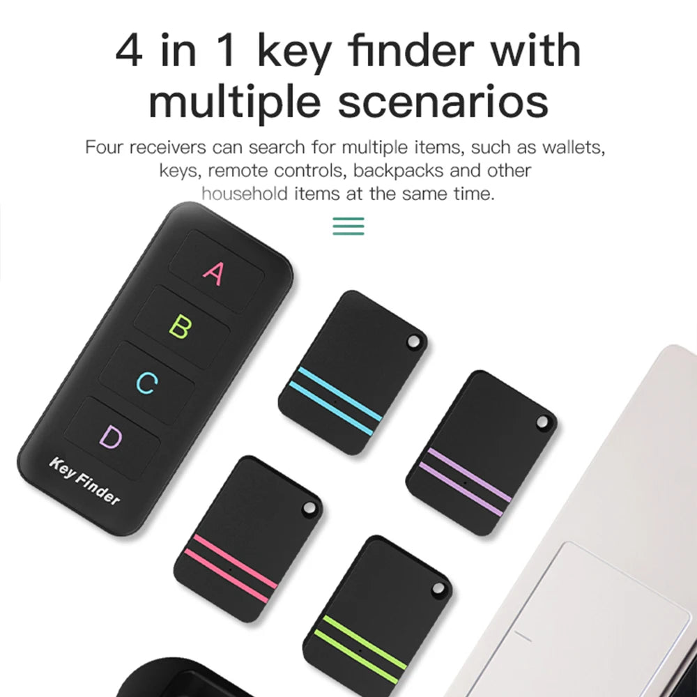 Trackimo - Wireless Key Finder Set – 1 RF Transmitter + 4 Receivers | Pet, Wallet & Remote Tracker with Loud Beep Alert