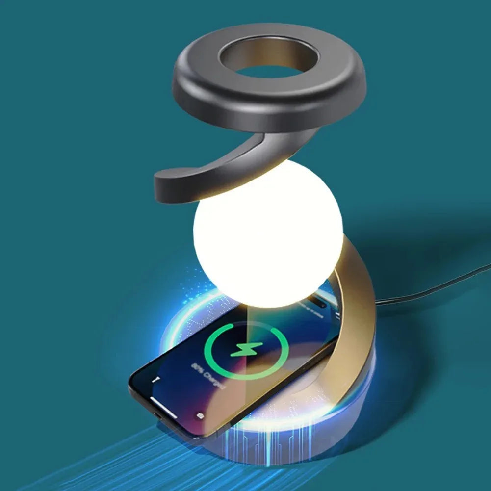 Lunova  -RGB Rotating Moon Lamp – Suspended Desk Light with Wireless Charging | Mood Light for Bedroom & Game Room
