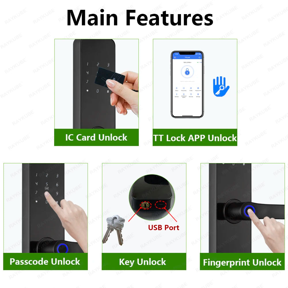 Lockovia  F7 Smart Entry Intelligence at your fingertips / Bluetooth Fingerprint Electric Door Lock Portuguese/English Version with Key/Card/Password Unlock