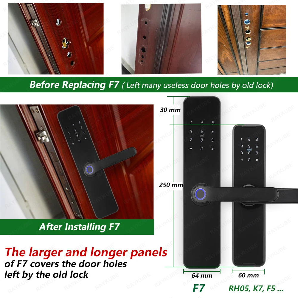 Lockovia  F7 Smart Entry Intelligence at your fingertips / Bluetooth Fingerprint Electric Door Lock Portuguese/English Version with Key/Card/Password Unlock