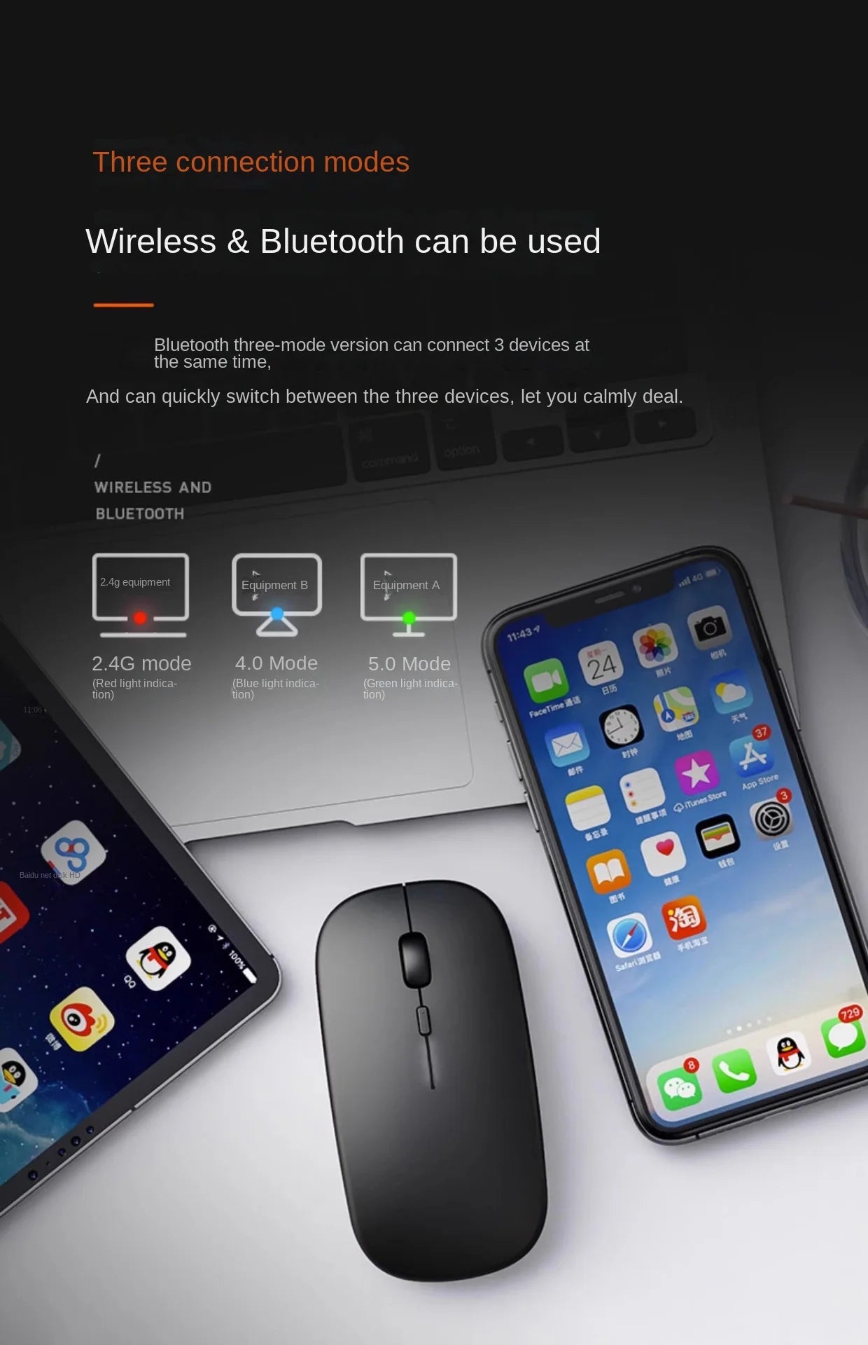 SilentClick™ Wireless Mouse – Bluetooth + USB, Rechargeable & Ultra Quiet