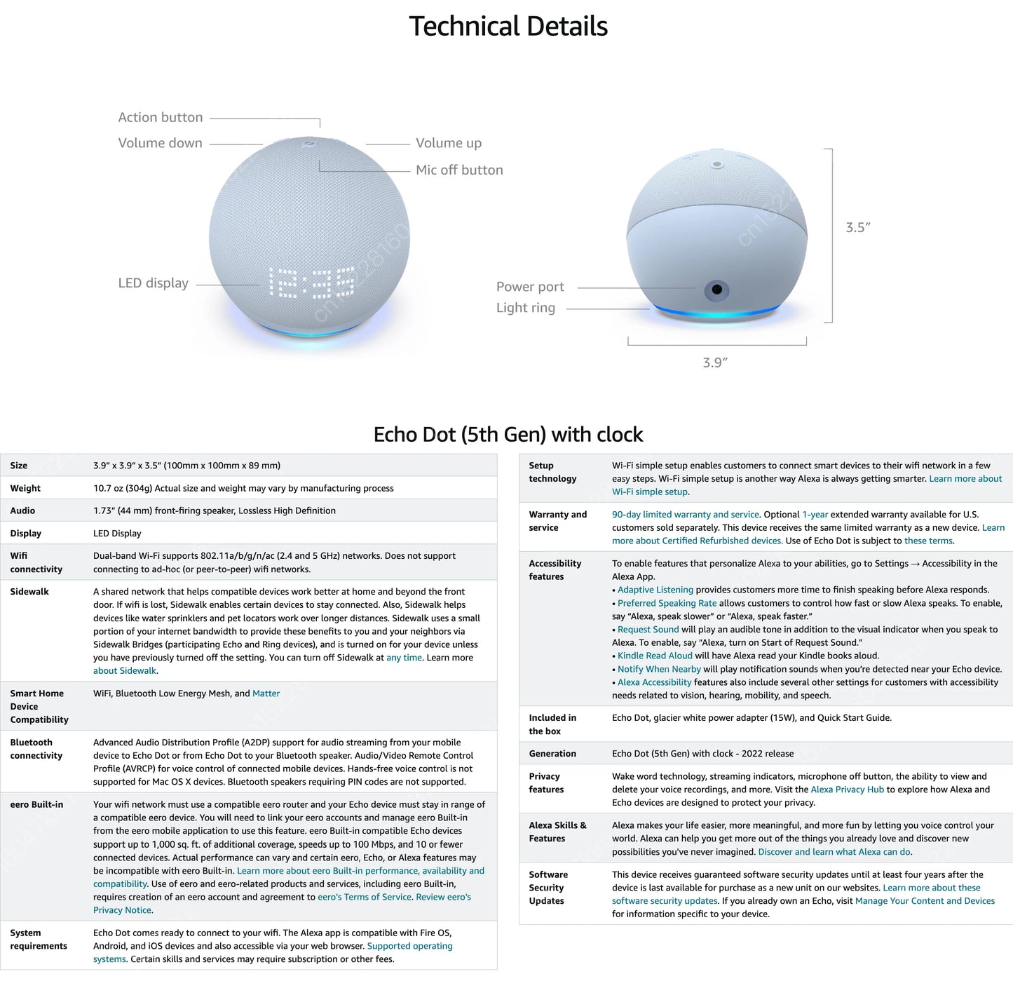 Original Alexa Echo Dot 5th Generation Smart Mini Wifi Home BT Alexa Speaker Horn with Sound Control Voice Assistant and Clock