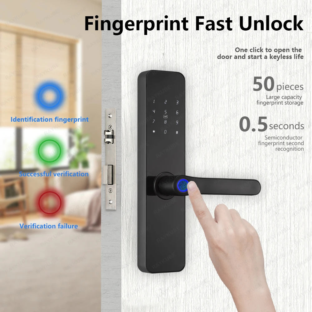 Lockovia  F7 Smart Entry Intelligence at your fingertips / Bluetooth Fingerprint Electric Door Lock Portuguese/English Version with Key/Card/Password Unlock