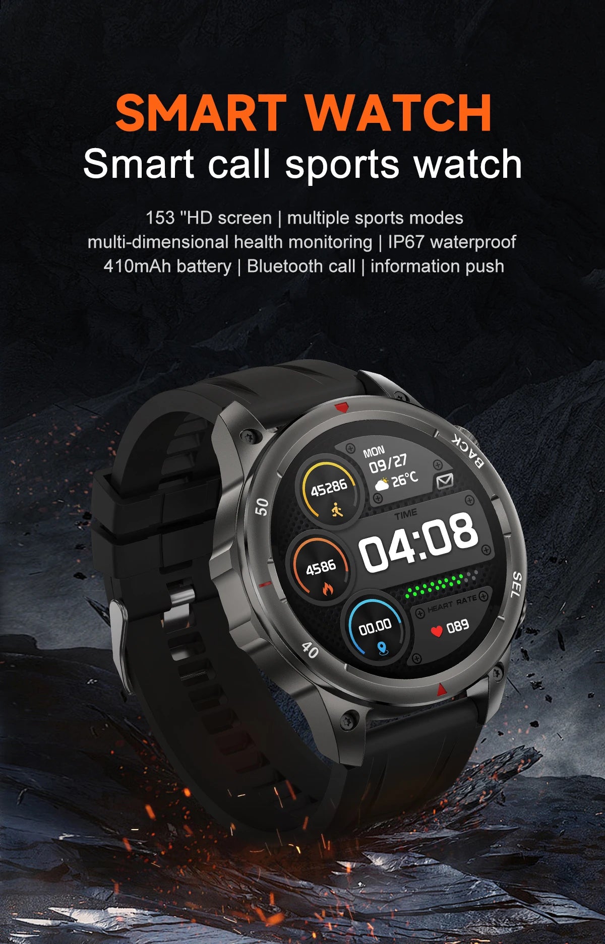 Vortexa- Smart Watch – Bluetooth Call | Blood Oxygen | Waterproof Fitness Tracker (Men's Outdoor Edition)