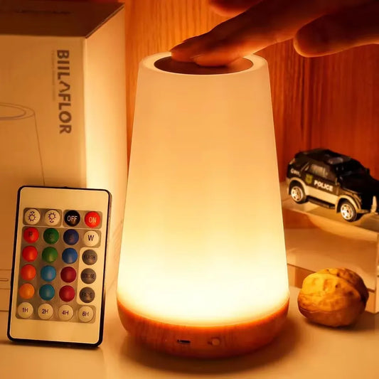 Glowvia - Touch Dimmable RGB Night Light – 13-Color Bedside Lamp with Remote Control & USB Recharge | Portable for Home or Travel