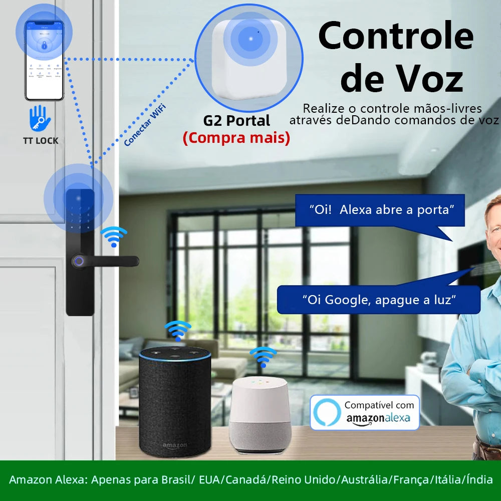 Lockovia  F7 Smart Entry Intelligence at your fingertips / Bluetooth Fingerprint Electric Door Lock Portuguese/English Version with Key/Card/Password Unlock