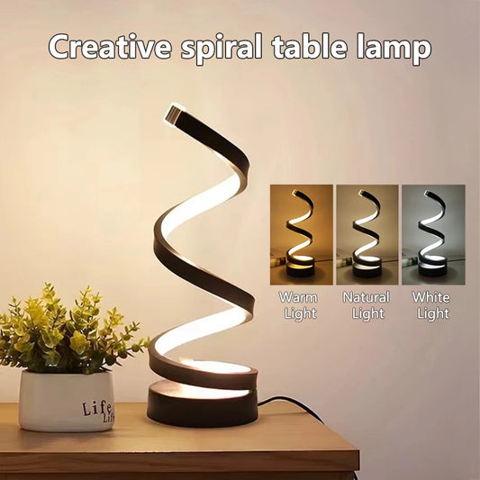 Luxora -Spiral LED Table Lamp – 3-Color Dimmable Modern Desk Light | Remote Control | Bedroom & Office Lighting