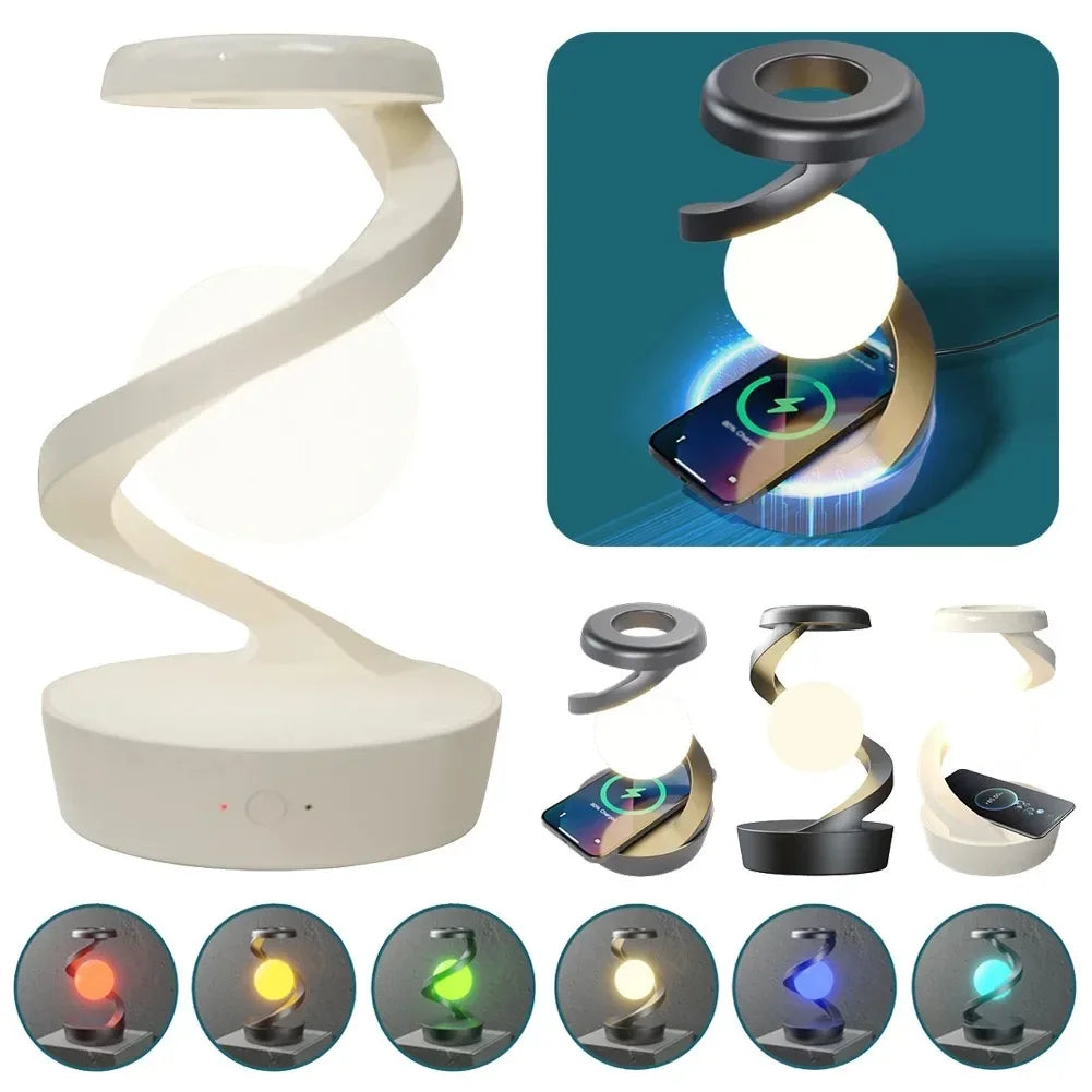 Lunova  -RGB Rotating Moon Lamp – Suspended Desk Light with Wireless Charging | Mood Light for Bedroom & Game Room