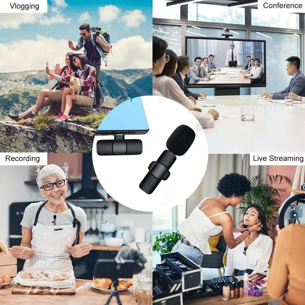 Wireless Lavalier Microphone Mini Portable Audio Video Recording Mic for iPhone Android Live Broadcast Gaming